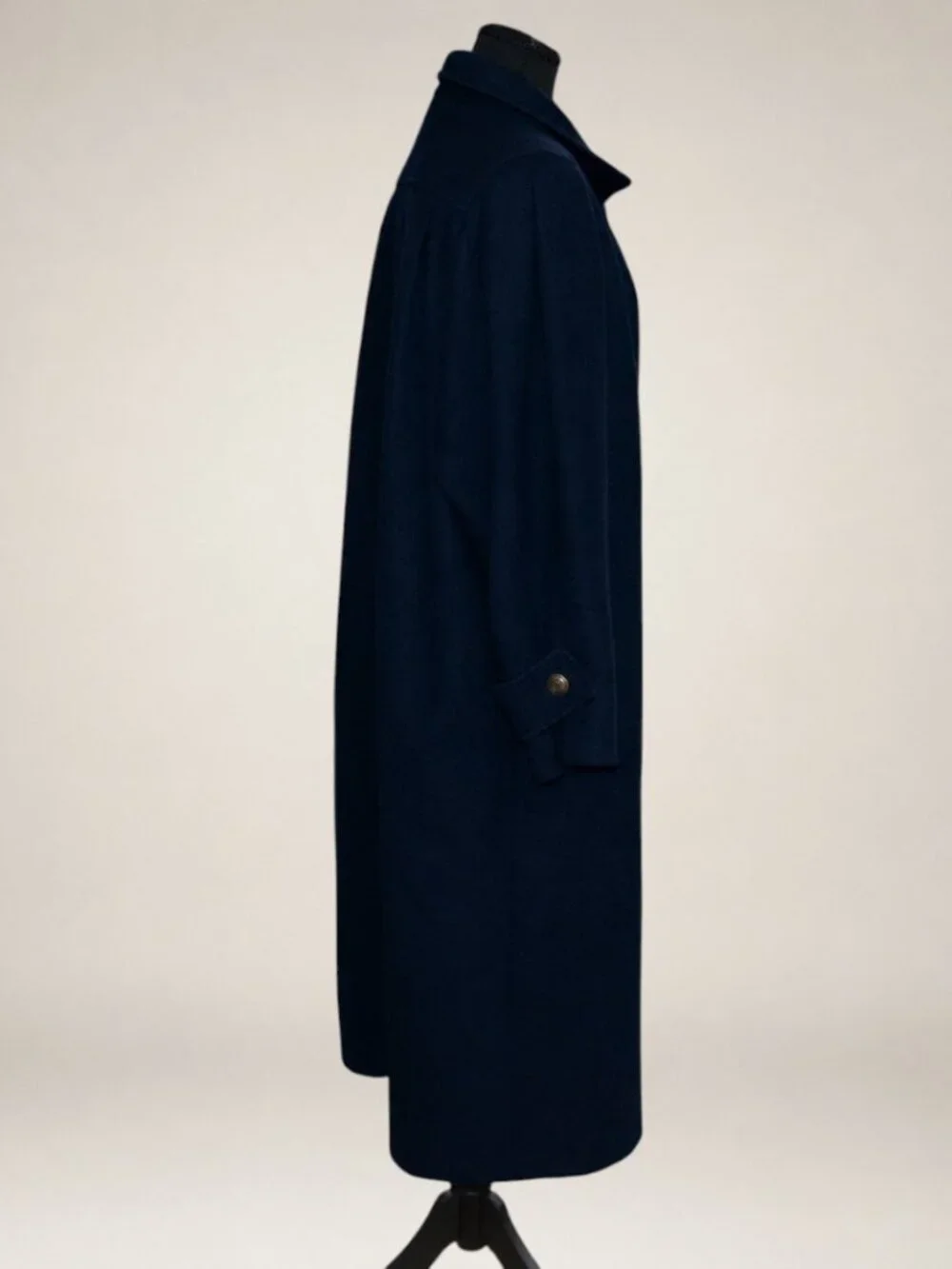 Vintage 1980s JOFELD Navy Wool Blend Double Breasted Long Coat Women's 12/14
